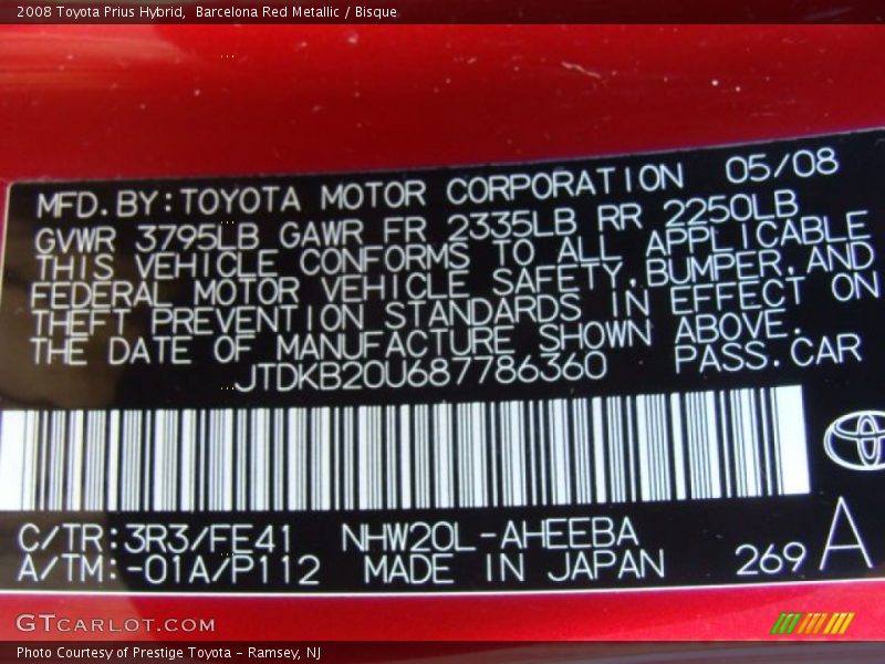 Barcelona Red Metallic / Bisque 2008 Toyota Prius Hybrid