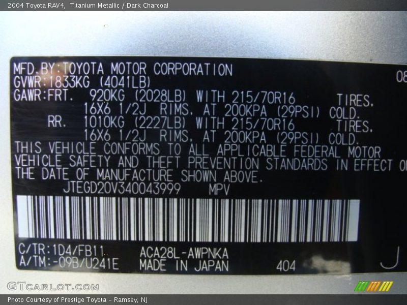 Titanium Metallic / Dark Charcoal 2004 Toyota RAV4