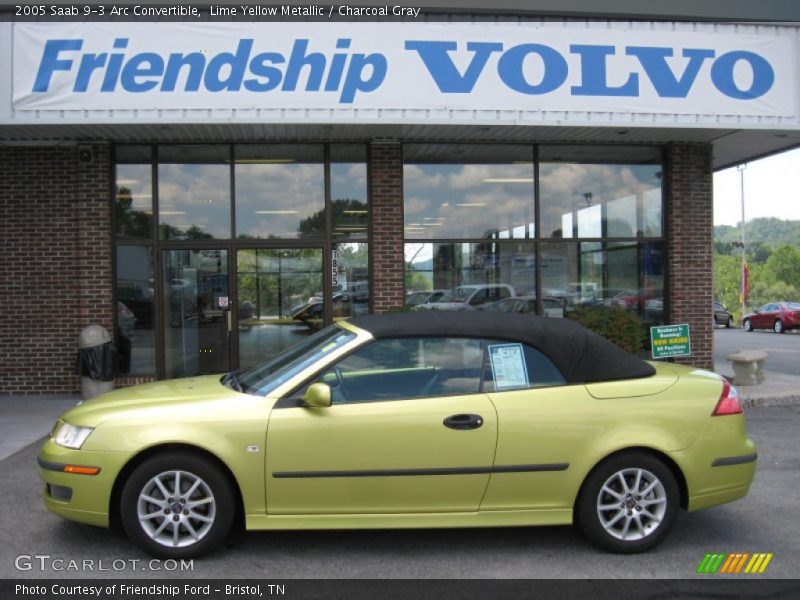 Lime Yellow Metallic / Charcoal Gray 2005 Saab 9-3 Arc Convertible