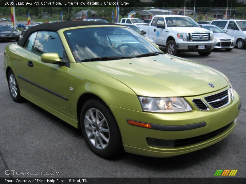 Lime Yellow Metallic / Charcoal Gray 2005 Saab 9-3 Arc Convertible