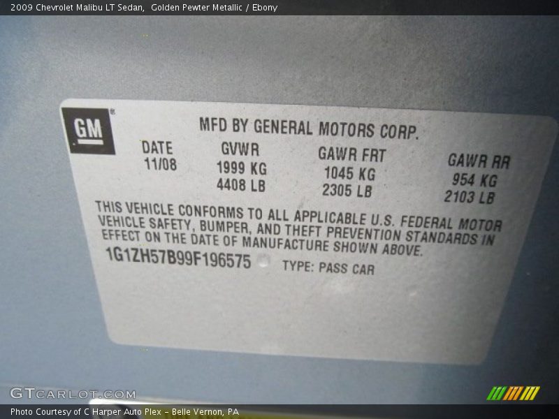 Golden Pewter Metallic / Ebony 2009 Chevrolet Malibu LT Sedan