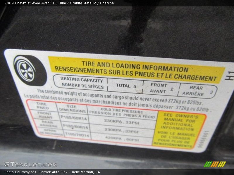 Black Granite Metallic / Charcoal 2009 Chevrolet Aveo Aveo5 LS