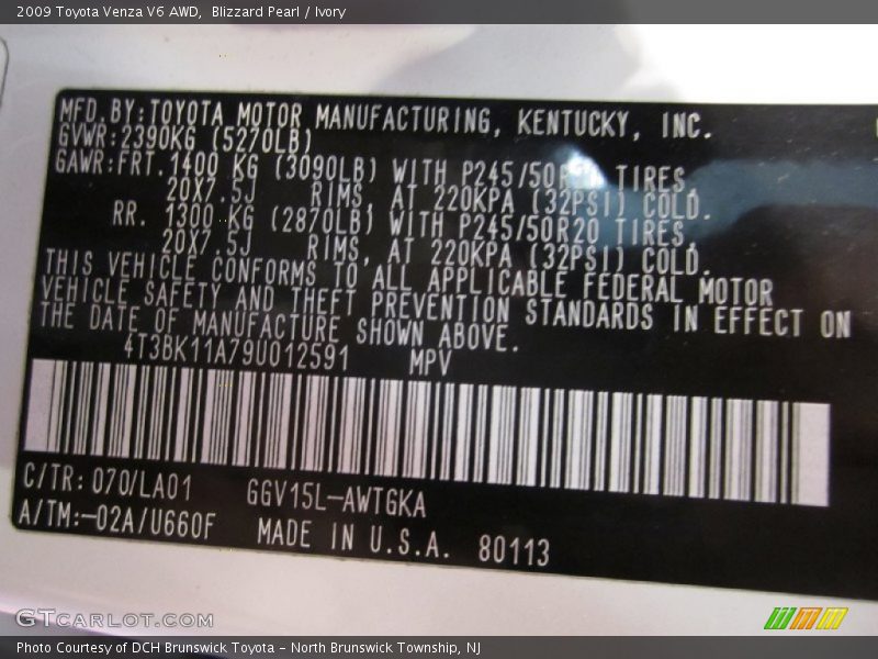 Blizzard Pearl / Ivory 2009 Toyota Venza V6 AWD
