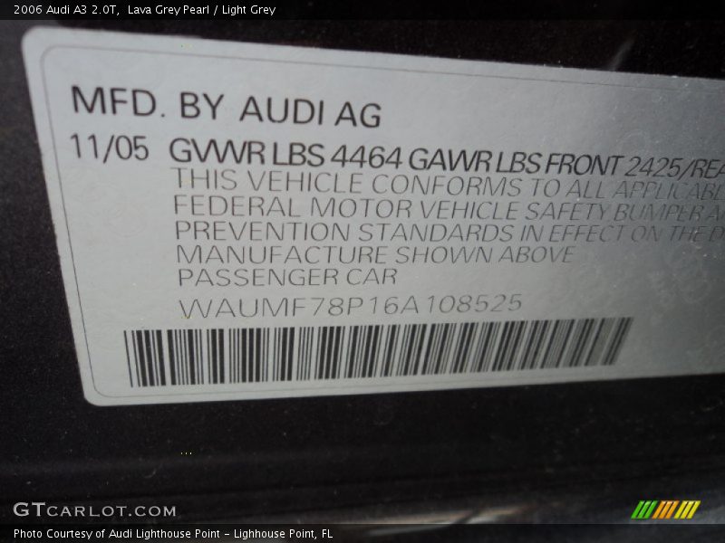 Lava Grey Pearl / Light Grey 2006 Audi A3 2.0T
