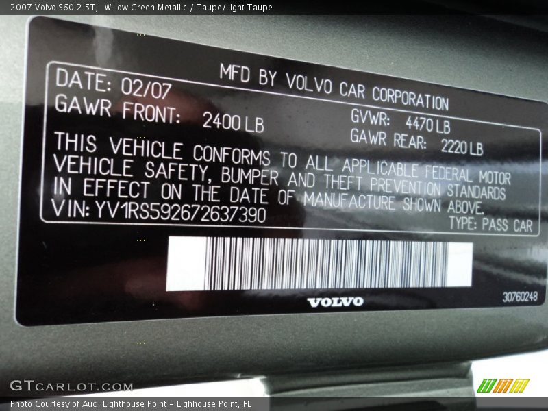 Willow Green Metallic / Taupe/Light Taupe 2007 Volvo S60 2.5T