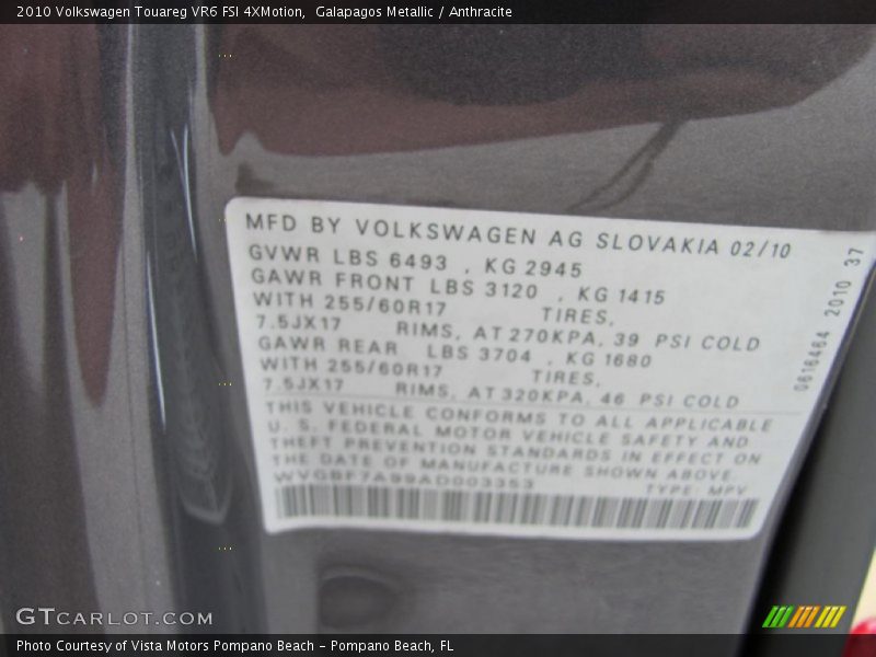 Galapagos Metallic / Anthracite 2010 Volkswagen Touareg VR6 FSI 4XMotion