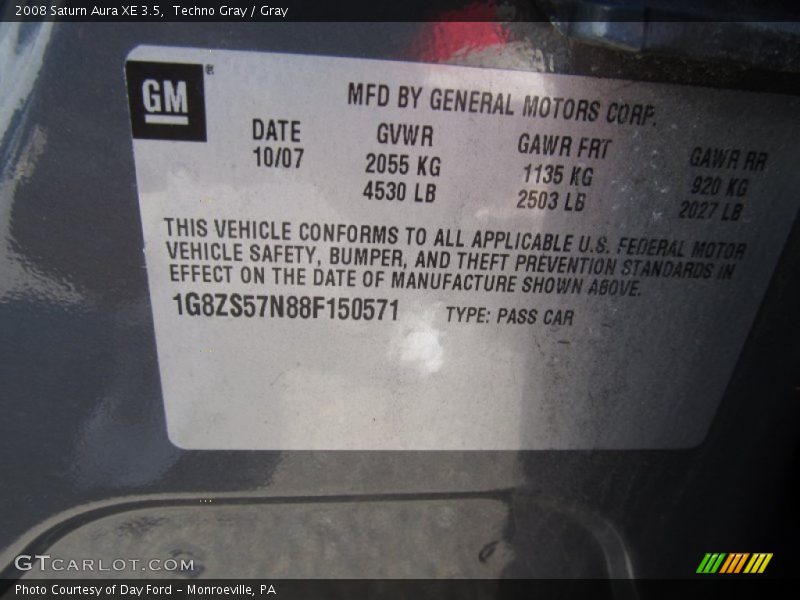 Techno Gray / Gray 2008 Saturn Aura XE 3.5