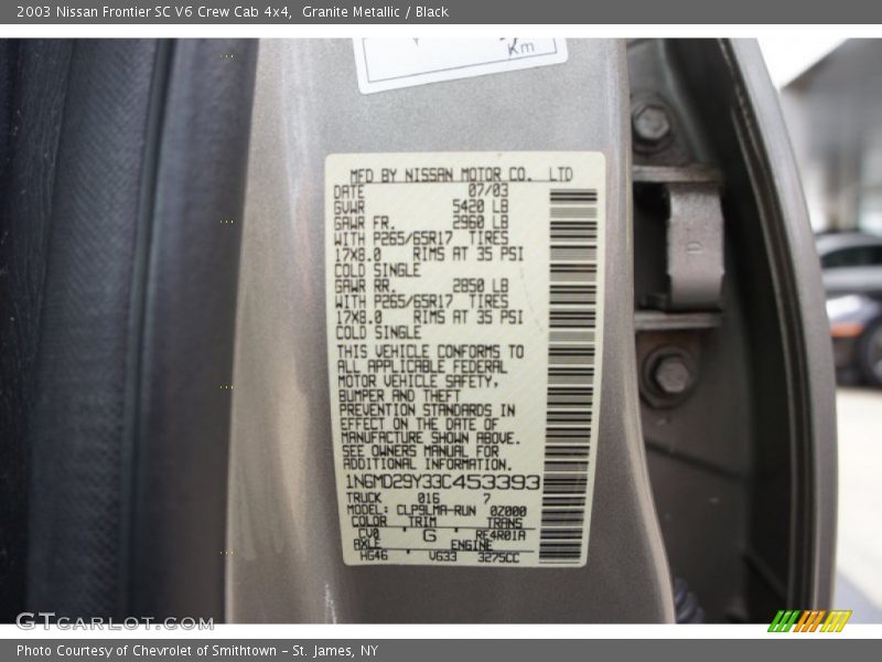 Granite Metallic / Black 2003 Nissan Frontier SC V6 Crew Cab 4x4