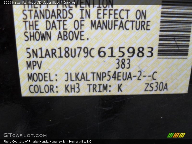 Super Black / Graphite 2009 Nissan Pathfinder SE