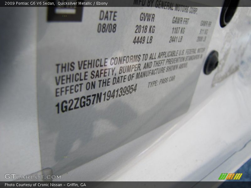 Quicksilver Metallic / Ebony 2009 Pontiac G6 V6 Sedan