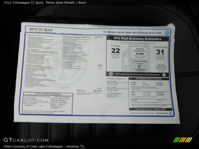 Reflex Silver Metallic / Black 2012 Volkswagen CC Sport