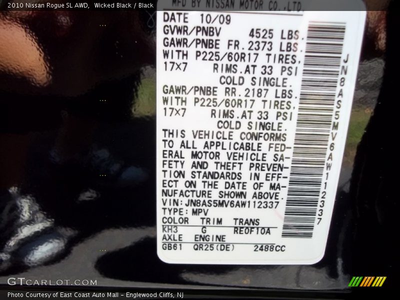 Wicked Black / Black 2010 Nissan Rogue SL AWD