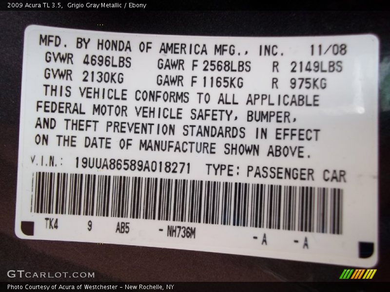 Grigio Gray Metallic / Ebony 2009 Acura TL 3.5