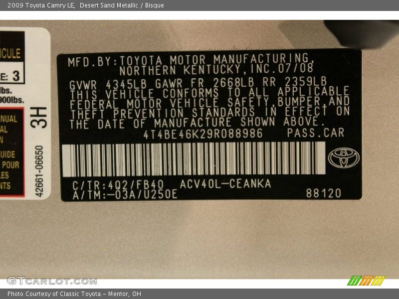 Desert Sand Metallic / Bisque 2009 Toyota Camry LE