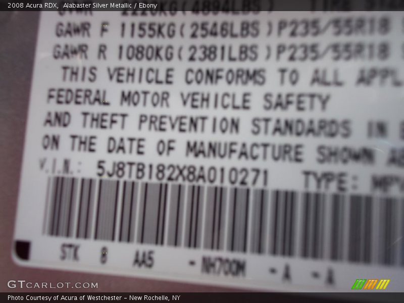 Alabaster Silver Metallic / Ebony 2008 Acura RDX