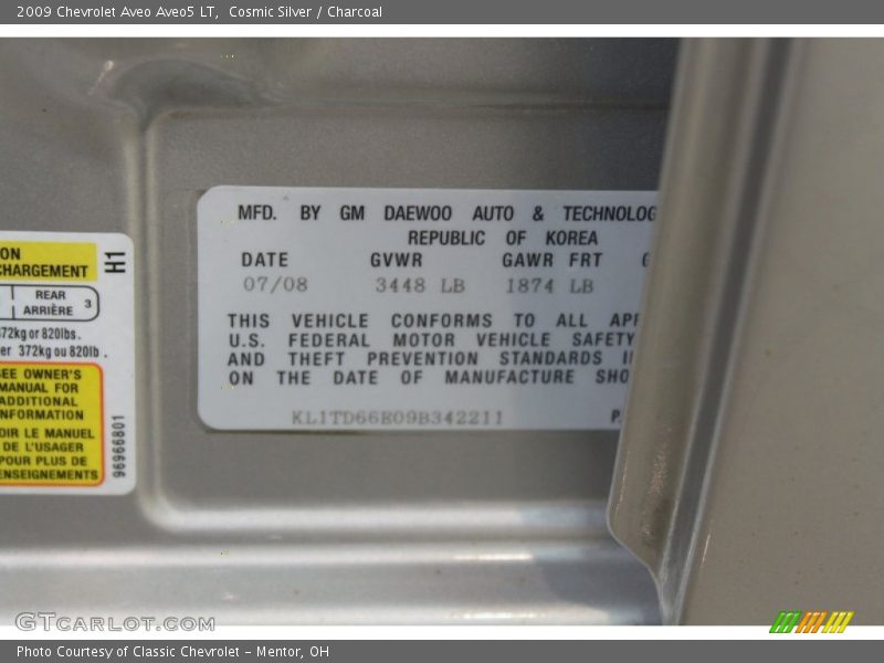 Cosmic Silver / Charcoal 2009 Chevrolet Aveo Aveo5 LT