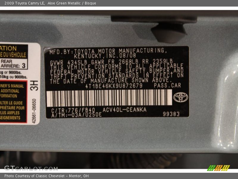 Aloe Green Metallic / Bisque 2009 Toyota Camry LE
