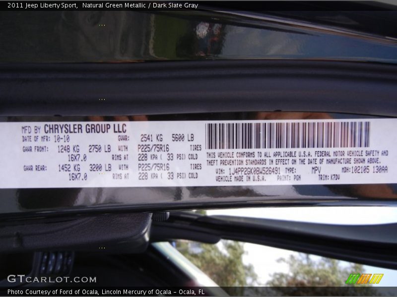 Natural Green Metallic / Dark Slate Gray 2011 Jeep Liberty Sport