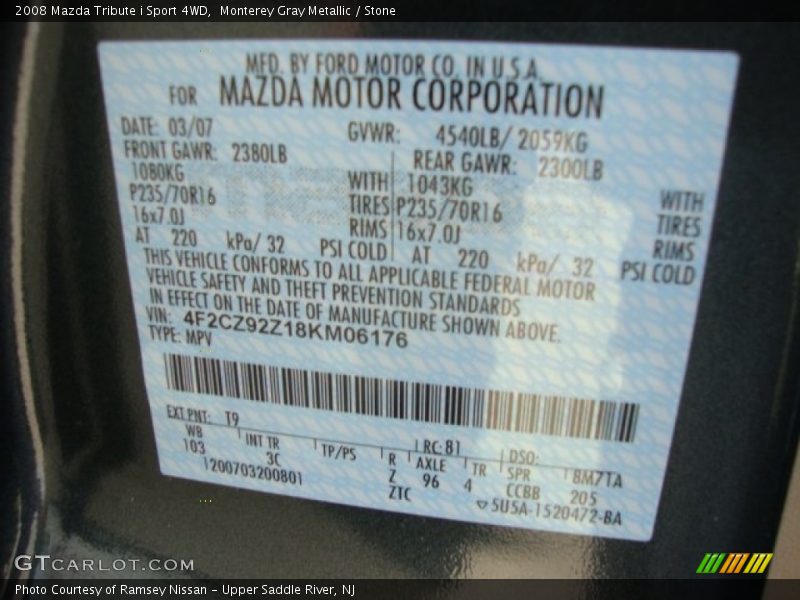 Monterey Gray Metallic / Stone 2008 Mazda Tribute i Sport 4WD