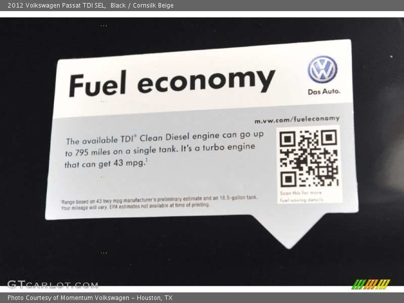 Black / Cornsilk Beige 2012 Volkswagen Passat TDI SEL