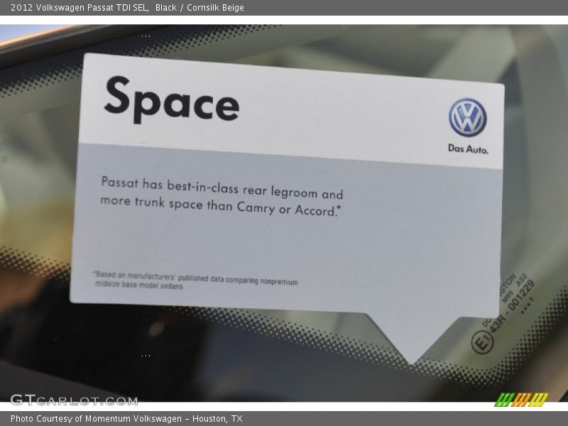 Black / Cornsilk Beige 2012 Volkswagen Passat TDI SEL