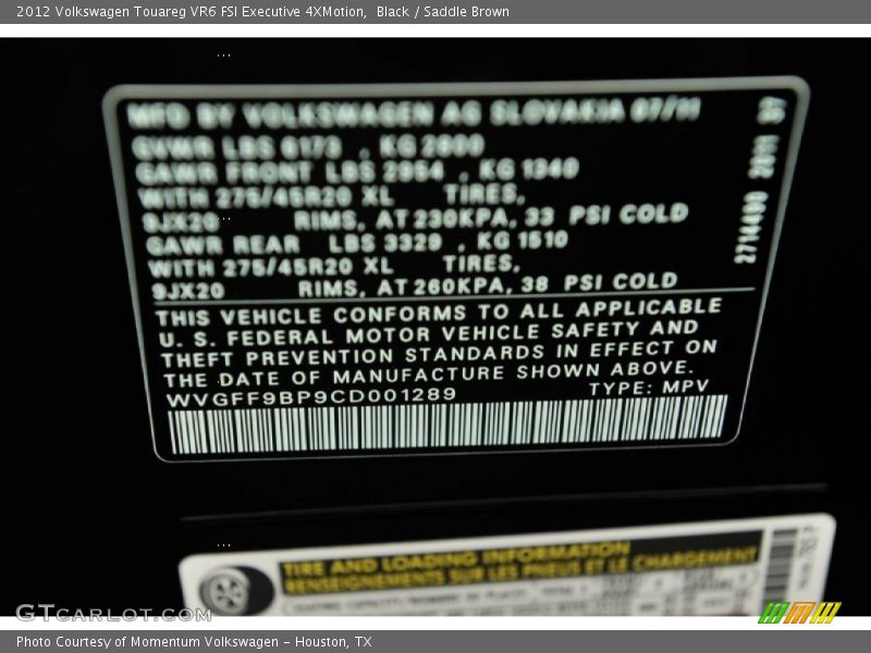 Black / Saddle Brown 2012 Volkswagen Touareg VR6 FSI Executive 4XMotion