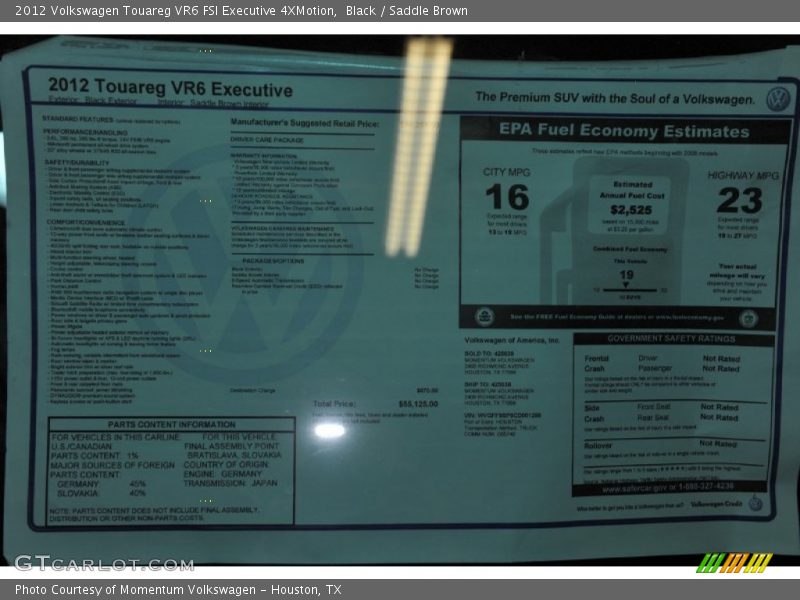  2012 Touareg VR6 FSI Executive 4XMotion Window Sticker