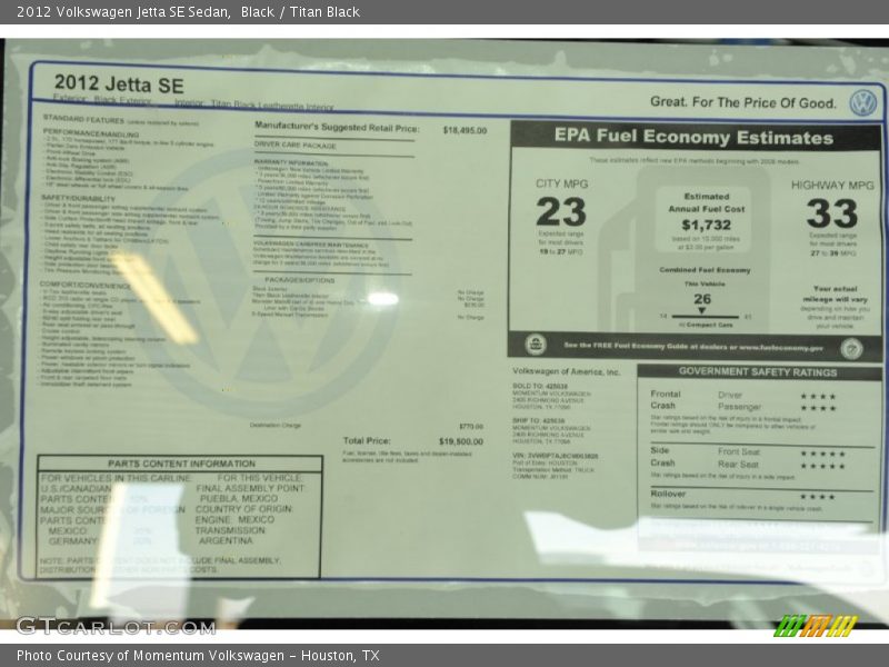 Black / Titan Black 2012 Volkswagen Jetta SE Sedan