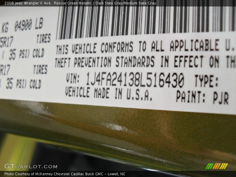 Rescue Green Metallic / Dark Slate Gray/Medium Slate Gray 2008 Jeep Wrangler X 4x4