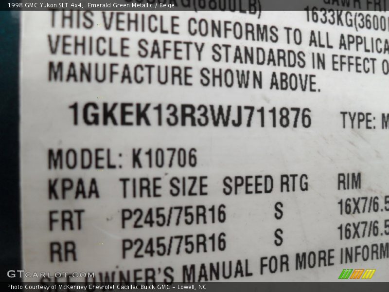 Emerald Green Metallic / Beige 1998 GMC Yukon SLT 4x4