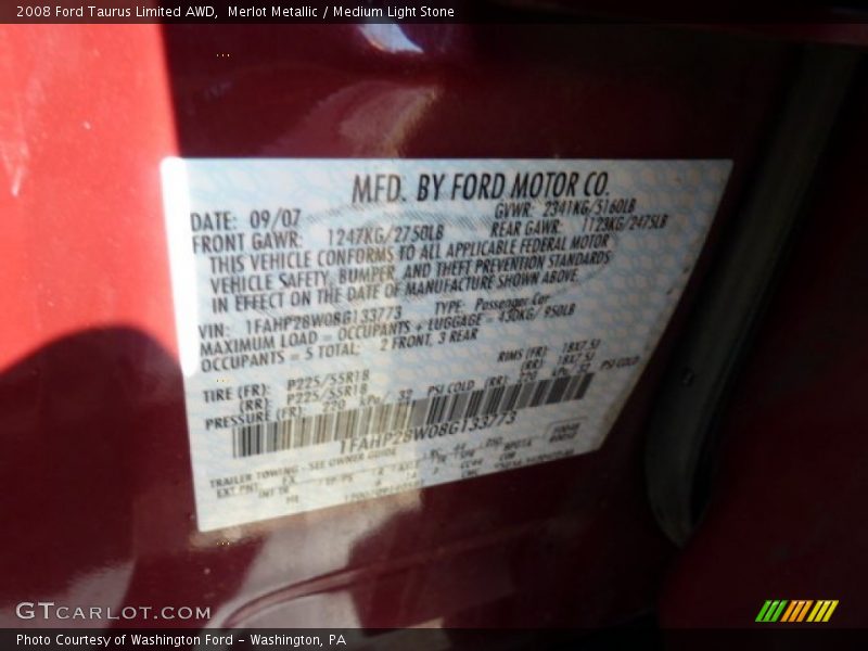 Merlot Metallic / Medium Light Stone 2008 Ford Taurus Limited AWD