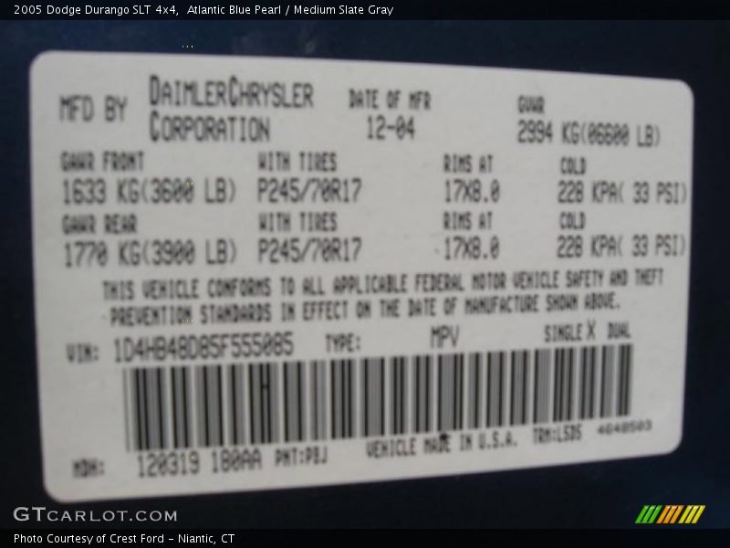 Atlantic Blue Pearl / Medium Slate Gray 2005 Dodge Durango SLT 4x4