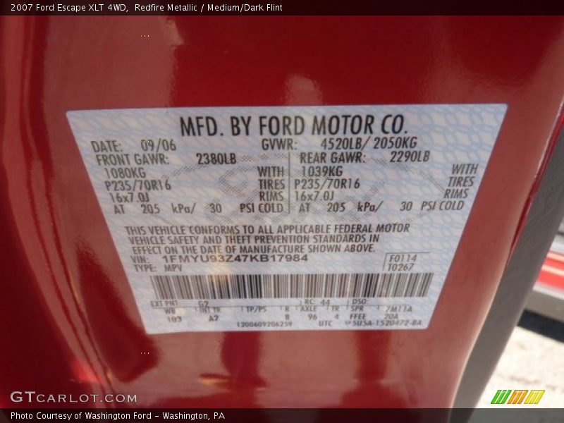 Redfire Metallic / Medium/Dark Flint 2007 Ford Escape XLT 4WD