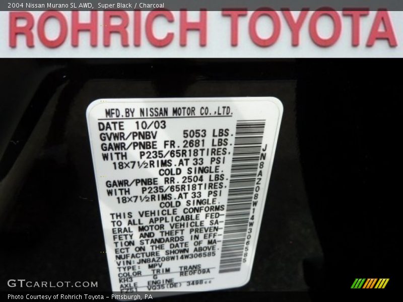 Super Black / Charcoal 2004 Nissan Murano SL AWD