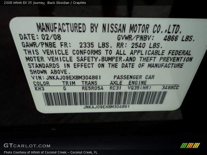 Black Obsidian / Graphite 2008 Infiniti EX 35 Journey