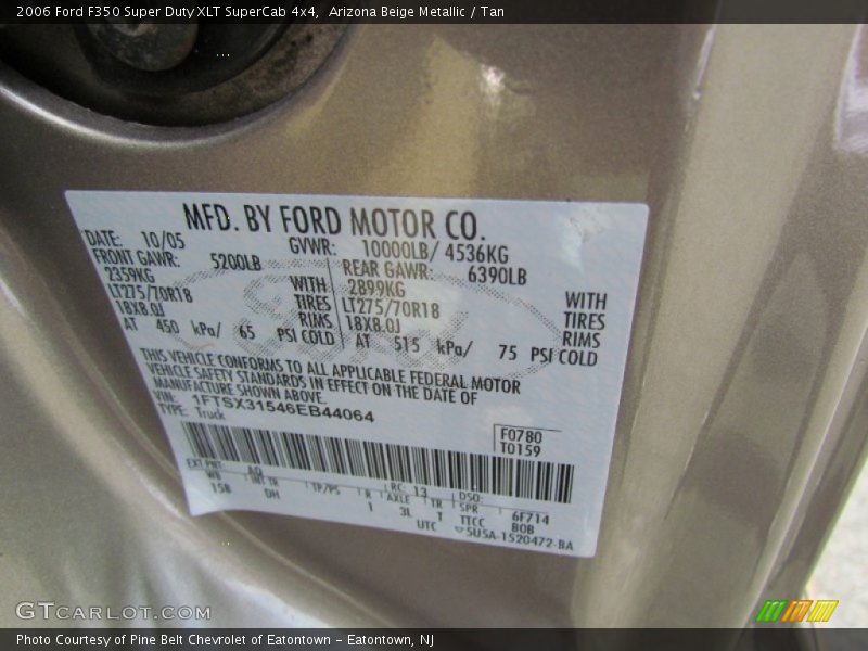 2006 F350 Super Duty XLT SuperCab 4x4 Arizona Beige Metallic Color Code AQ