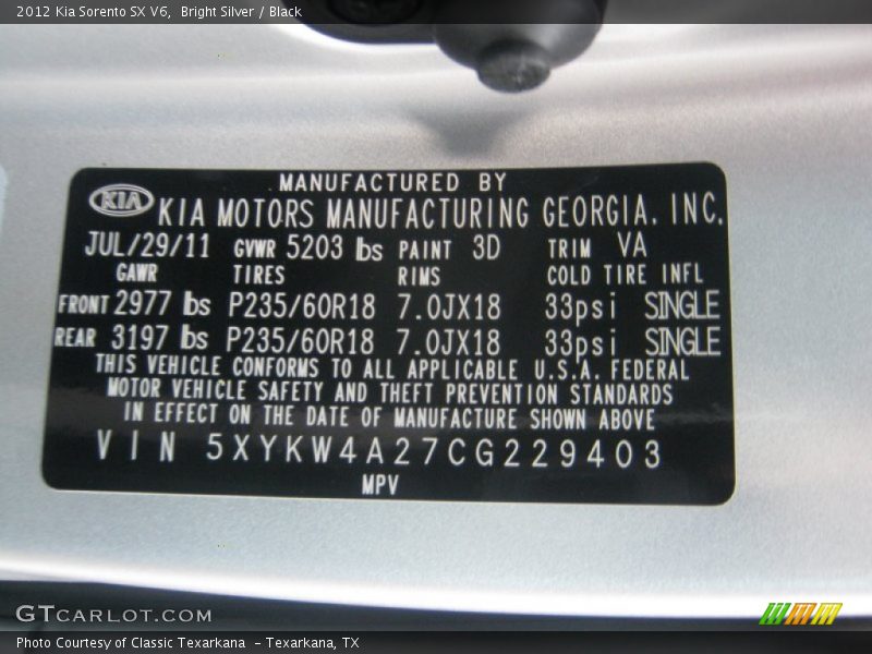 Bright Silver / Black 2012 Kia Sorento SX V6