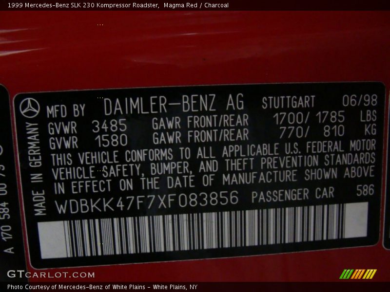 Magma Red / Charcoal 1999 Mercedes-Benz SLK 230 Kompressor Roadster