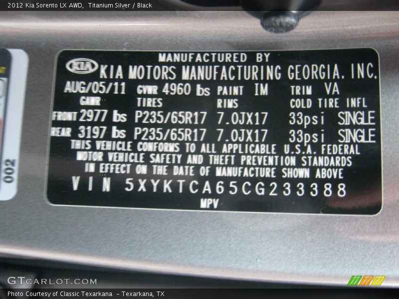 Titanium Silver / Black 2012 Kia Sorento LX AWD