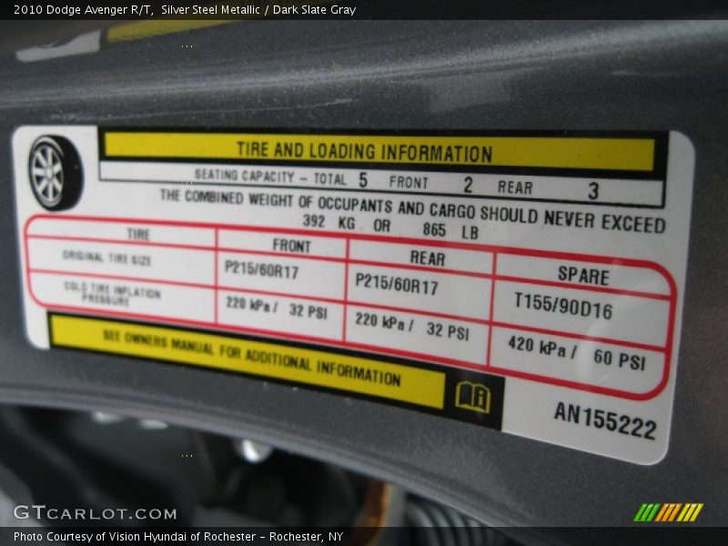 Silver Steel Metallic / Dark Slate Gray 2010 Dodge Avenger R/T