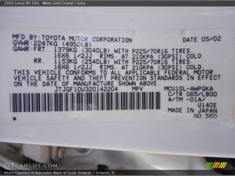 White Gold Crystal / Ivory 2002 Lexus RX 300