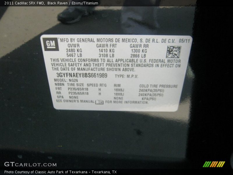 Black Raven / Ebony/Titanium 2011 Cadillac SRX FWD