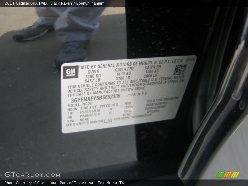 Black Raven / Ebony/Titanium 2011 Cadillac SRX FWD