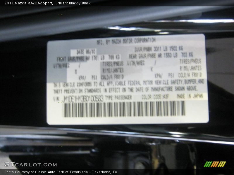 Brilliant Black / Black 2011 Mazda MAZDA2 Sport