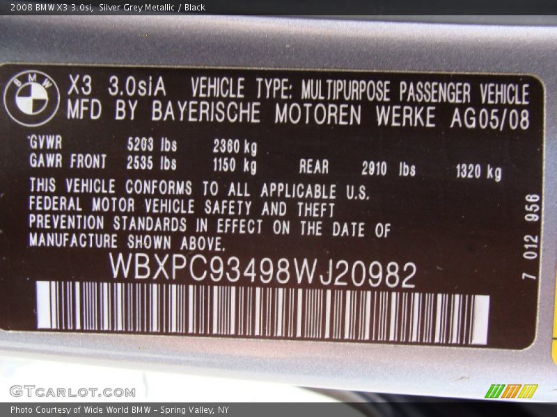 Silver Grey Metallic / Black 2008 BMW X3 3.0si