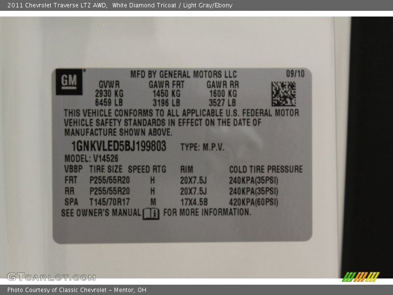 White Diamond Tricoat / Light Gray/Ebony 2011 Chevrolet Traverse LTZ AWD