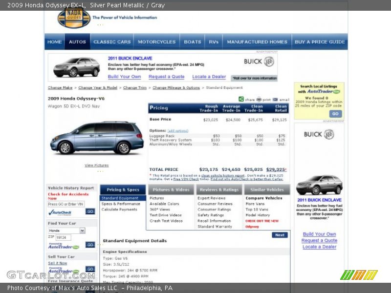 Silver Pearl Metallic / Gray 2009 Honda Odyssey EX-L