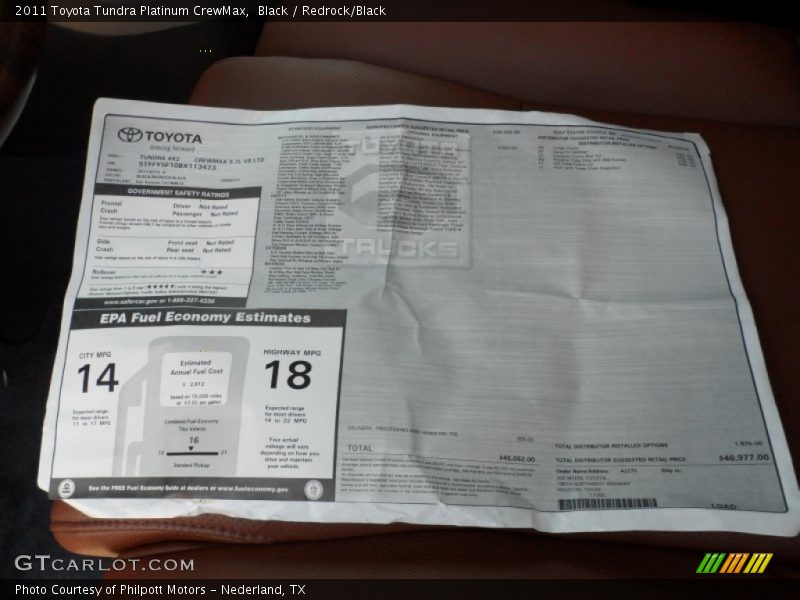  2011 Tundra Platinum CrewMax Window Sticker