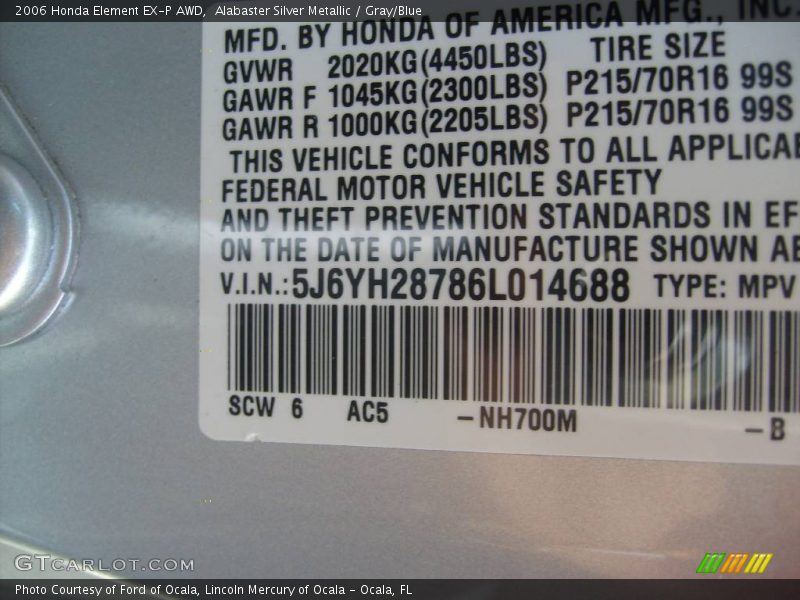 Alabaster Silver Metallic / Gray/Blue 2006 Honda Element EX-P AWD