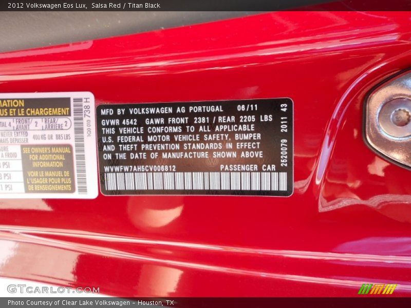 Salsa Red / Titan Black 2012 Volkswagen Eos Lux